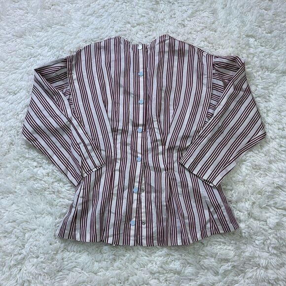 Sandro Iman Pleated Back-snap Blouse In Burgundy - Picture 8 of 9